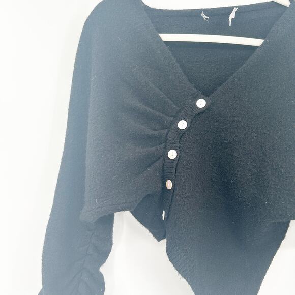 Oak + Fort Womens Fall Chic Knit Button Front Asymmetrical Sweater Size S Black - Picture 4 of 7